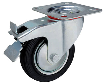 Ruota In Gomma Con Supporto A Piastra Girevole E Freno Con Cuscinetto ø100X28mm Valex 1500222