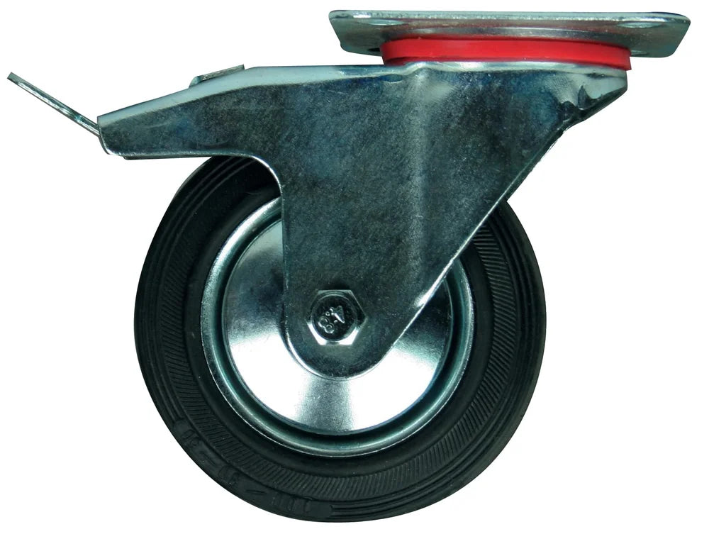 Ruota In Gomma Con Supporto A Piastra Girevole E Freno Con Cuscinetto ø125X34mm Valex 1500223