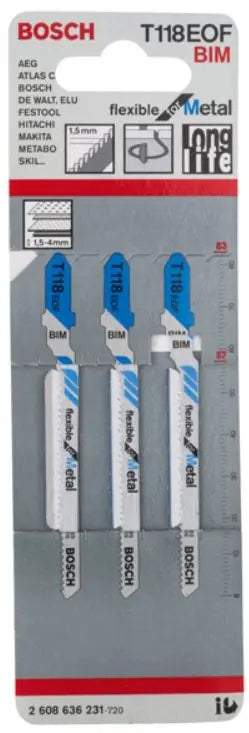 Lama Per Seghetto Alternativo T 118 EOF Per Metallo 3 Pezzi  Bosch 2608636231