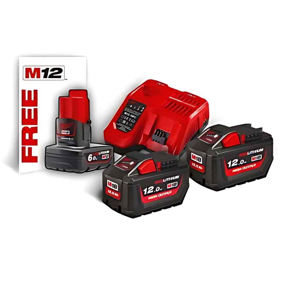 Energy Kit M18 HNRG-122 High Output™ 2 X Batterie 12.0 Ah (18v) + 1 X Batteria 6 Ah (12v) Extra + 1 X Caricabatterie Rapido M12-18 FC Milwaukee