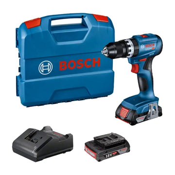 Trapano Avvitatore Con Percussione Bosch GSB 18V-45 Professional 18V + 2 Batterie Da 2.0 Ah +  Caricabatterie + Valigetta L-CASE - 06019K3302