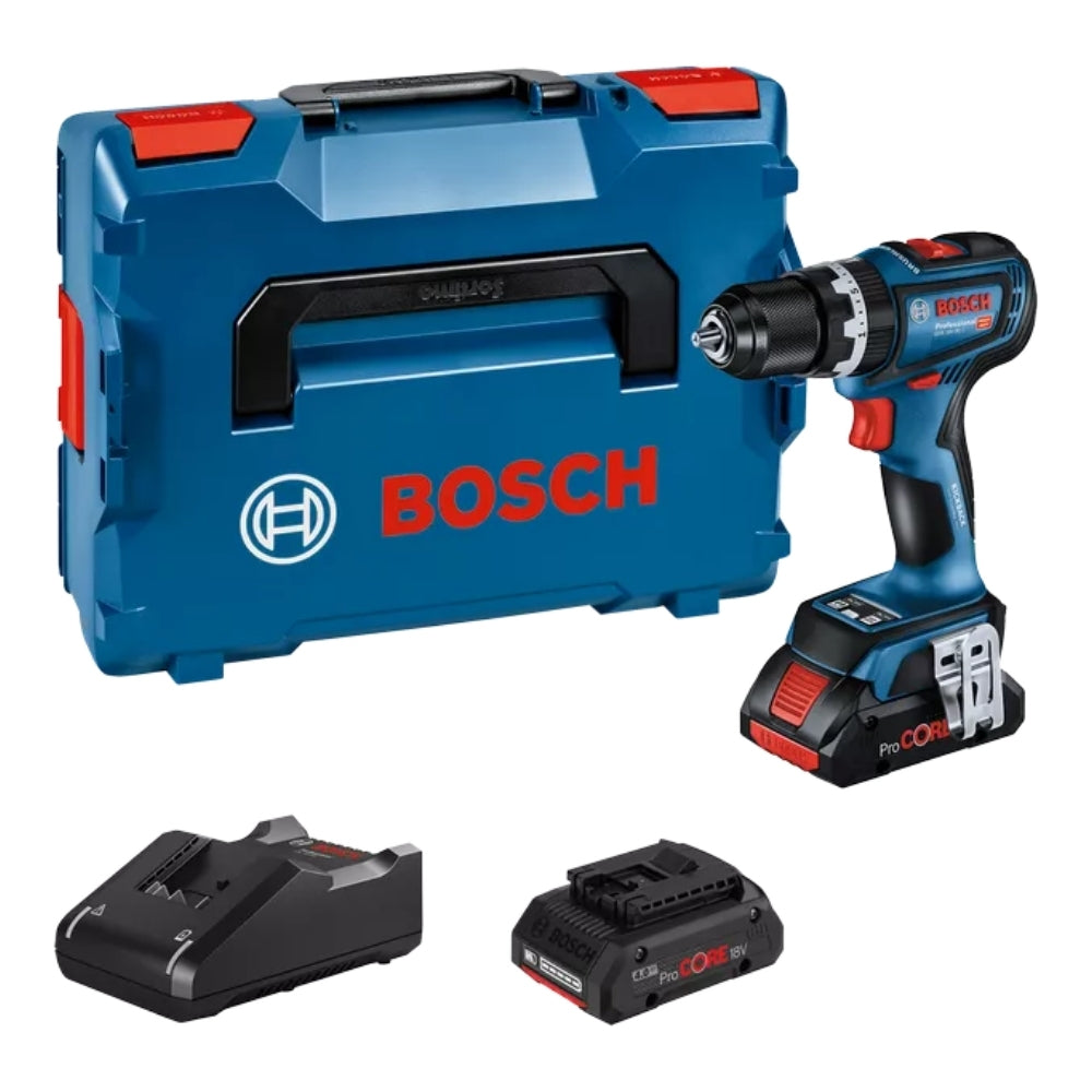 Trapano Con Percussione A Batteria Bosch GSB 18V-90 C Professional 18 V + 2 batterie PROcore da 4.0Ah + Caricabatterie + Valigetta L-BOXX - 06019K6105