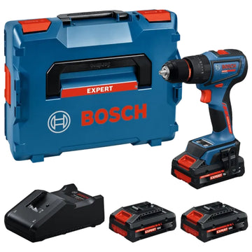 Trapano Avvitatore A Batteria Con Percussione Bosch Expert EXSB18V-90 18V Brushless Con 3 batterie 4.0 Ah + Caricabatterie e Valigetta L‑BOXX - 06019R3102
