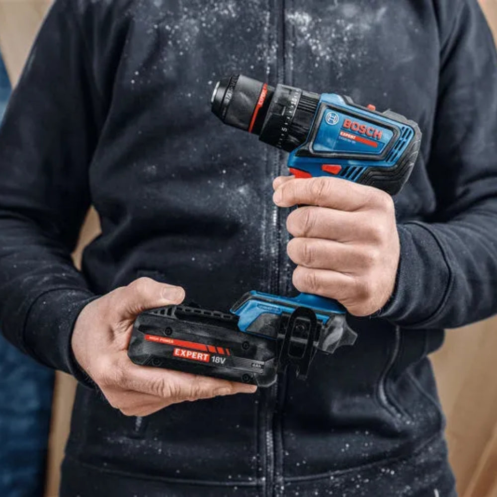 Trapano Avvitatore A Batteria Con Percussione Bosch Expert EXSB18V-90 18V Brushless Con 3 batterie 4.0 Ah + Caricabatterie e Valigetta L‑BOXX - 06019R3102