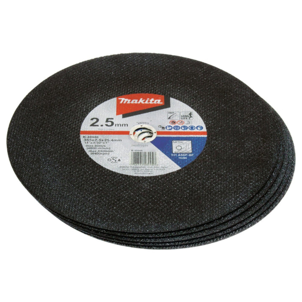 Dischi Abrasivi Per Troncatrice 355×2,5mm Foro 25,4mm Per Metallo 5Pz. Makita B-49448-5