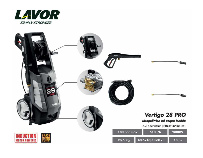 Idropulitrice Ad Acqua Fredda Professionale Lavor VERTIGO 28 PRO Cod. 36048-00064