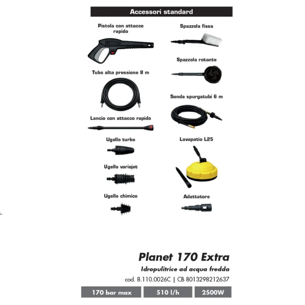 Idropulitrice Lavor PLANET 170, 2500W, 170 Bar, 510 l/h - 8.110.0026C