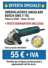 OFFERTA SPECIALE Smerigliatrice Angolare Bosch Professional GWS 7-115 Con Disco Diamantato ø115mm