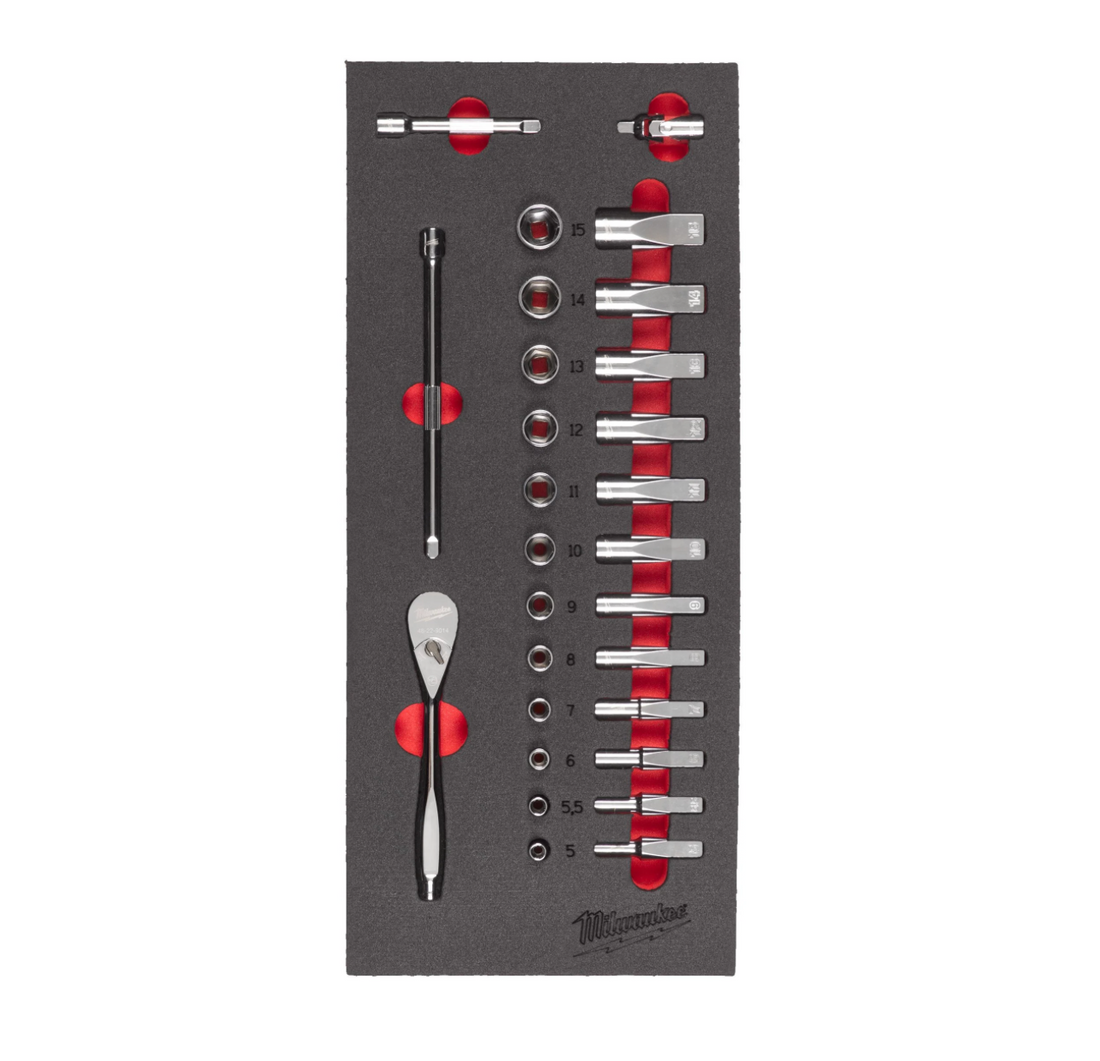 Set di Cricchetto e Bussole Da 1/4˝ In Modulo Morbido 28 PZ Milwaukee