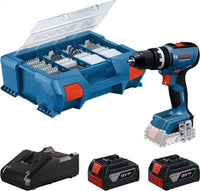 OFFERTA SPECIALE BOSCH Trapano Avvitatore A Percussione Bosch Professional GSB 18V-25 Con 63 Accessori + 2 Batterie 18V da 2,0Ah + Caricabatterie - 06019K9304