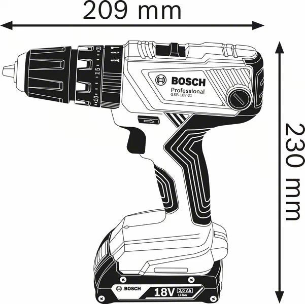 Trapano Avvitatore Battente 18V Con Due Batterie 2.0Ah Bosch GSB 18V-21 - 06019H1109