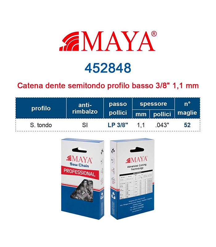 Catena Per Motosega MAYA 452848 MY43RG S/C L/P 3/8" .043" 1.1mm Maglie 52