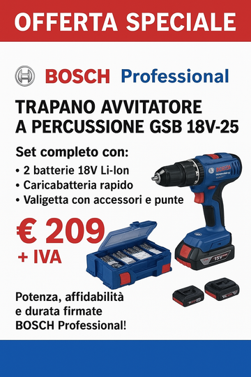 OFFERTA SPECIALE BOSCH Trapano Avvitatore A Percussione Bosch Professional GSB 18V-25 Con 63 Accessori + 2 Batterie 18V da 2,0Ah + Caricabatterie - 06019K9304