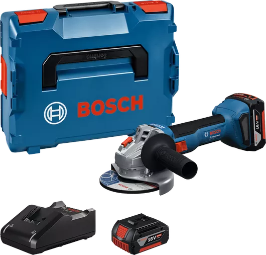 Smerigliatrice Angolare A Batteria Bosch GWS 18V-8 Professional 18V 125mm 800W + 2 Batterie Da 4,0Ah + Caricabatterie + Valigetta L-BOXX - 06019N9002