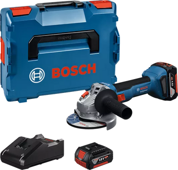 Smerigliatrice Angolare A Batteria Bosch GWS 18V-8 Professional 18V 125mm 800W + 2 Batterie Da 4,0Ah + Caricabatterie + Valigetta L-BOXX - 06019N9002