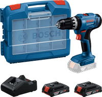 OFFERTA SPECIALE BOSCH Trapano Avvitatore A Percussione Bosch Professional GSB 18V-25 Con 63 Accessori + 2 Batterie 18V da 2,0Ah + Caricabatterie - 06019K9304