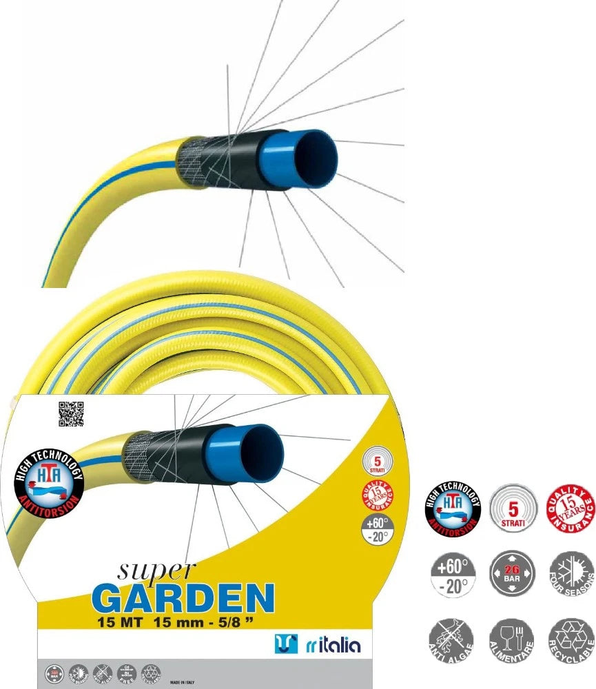 Jardibric Tubo Da Giardino 3 Strati 19mm X 50m - Resistente 20 Bar, Anti-UV E Anti-Alghe - Flessibile E Resistente Alle Pieghe Per Irrigazione - 4